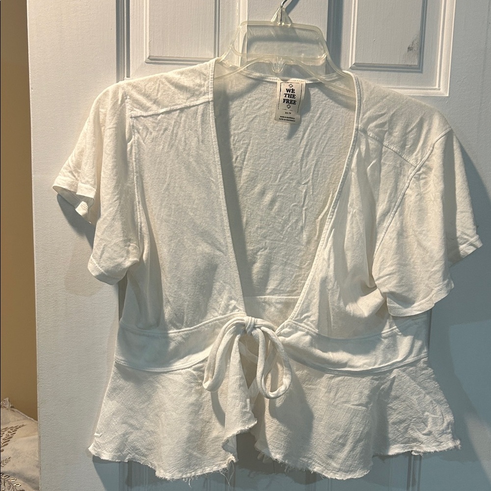 Free People White Tie-Front Top